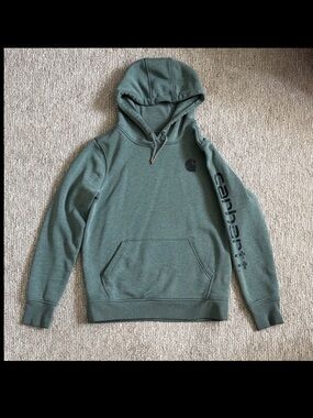 Carhartt Relaxed Fit Logo Hoodie Pullover in Heathered Blue Green